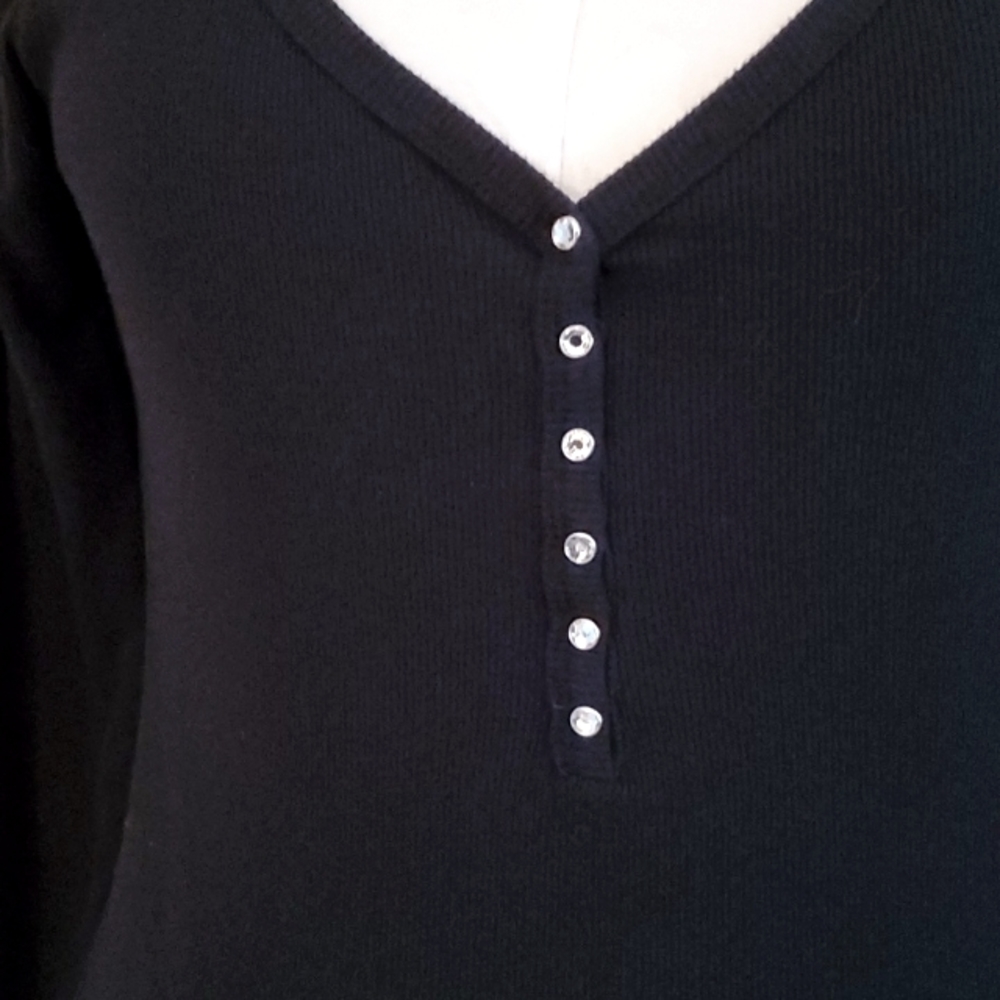 Blu Chic Black Rhinestone 100% Cotton 3/4 Sleeve Top - Picture 3 of 6